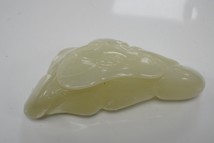 A Chinese jade ‘lotus’ shaped brush washer, 13cm wide. Condition - good